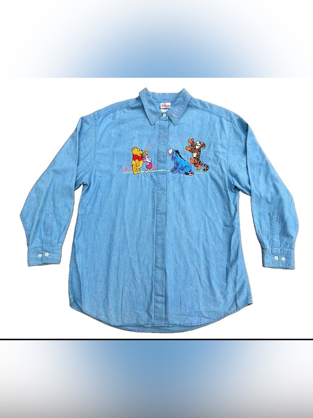 Vintage Disney Store Winnie the Pooh embroidered denim long sleeve shirt